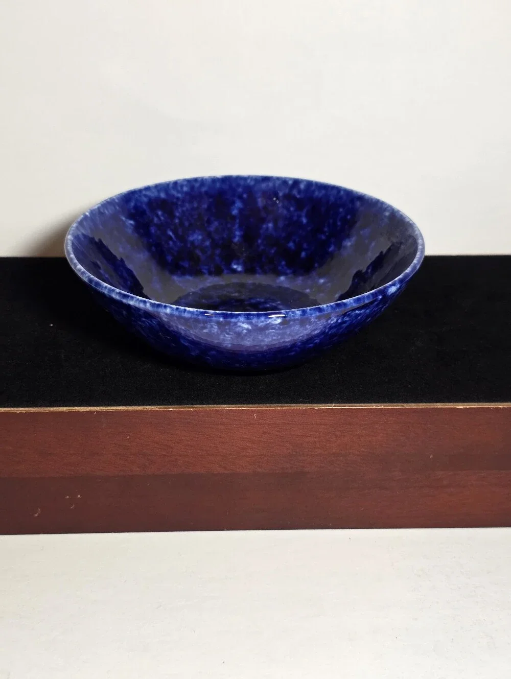 Vintage Stangl Pottery Blue Sponge Bowl Caughley Hand Painted Cobalt 6.5